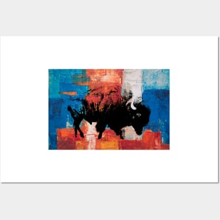 American Bison Stamp Art Painting Colorful Posters and Art